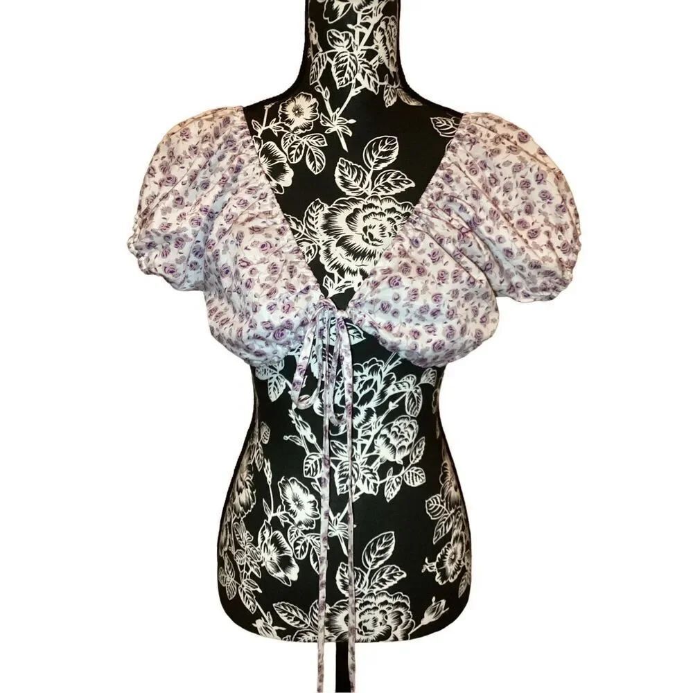 Romwe Floral Tie Closure Crop Top Ruffles Sexy Summer
